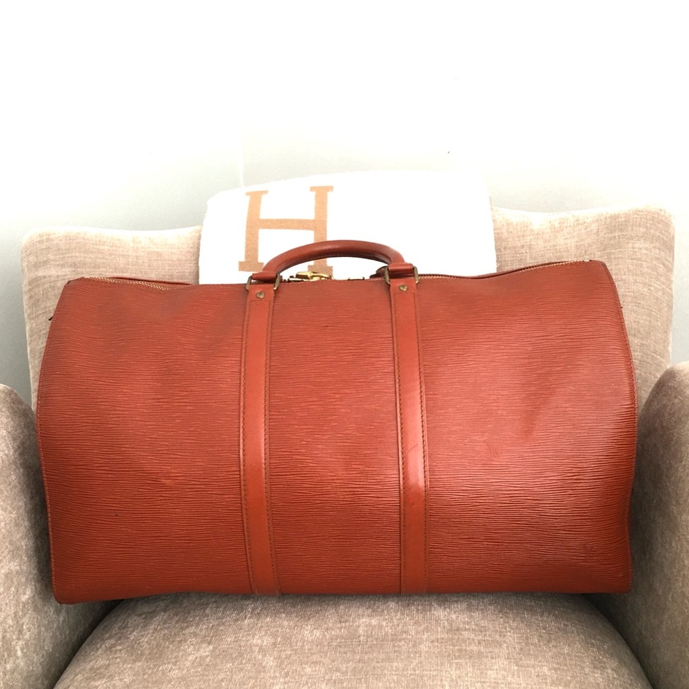 Authentic Louis Vuitton unisex Keepall 50 travel bag brown leather - Picture 3 of 16